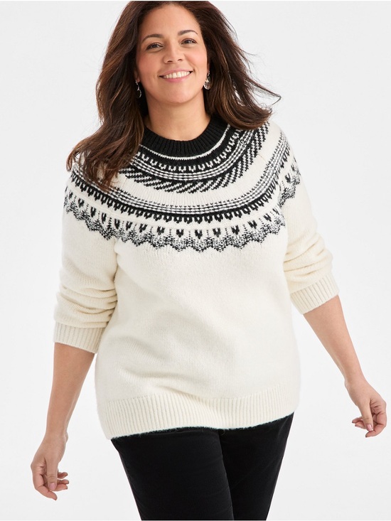 Style & Co. Sweaters - Classic Fair Isle Crewneck Sweater in Ivory & Black Classic Chic NWT